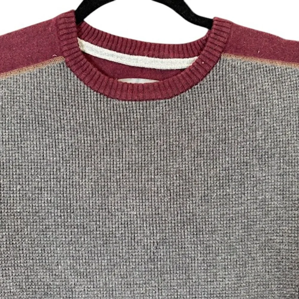Eddie Bauer Merino Wool Blend Sweater with waffle knit Front Burgundy Gray XLT - Picture 2 of 13